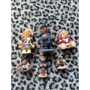 Assorted Lot Of 6 Resin-like Teddy Bear Figurines Shelf Sitters Grannycore Decor